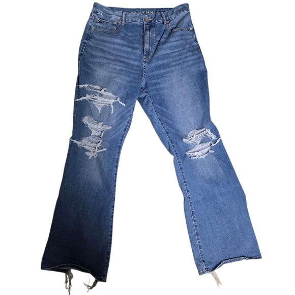 American Eagle Outfitters Women's Curvy Super High Rise Flare Jeans in Blue 14 - Picture 1 of 7
